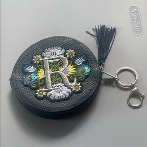 Elegant Black Embroidered Keychain Pouch